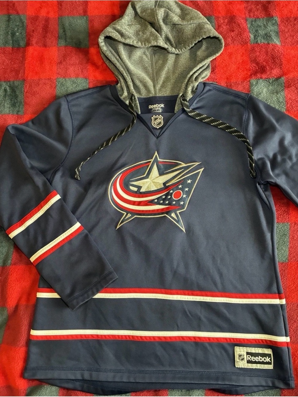 Reebok Women’s Navy Blue Columbus Blue Jackets Hooded Pullover Size L